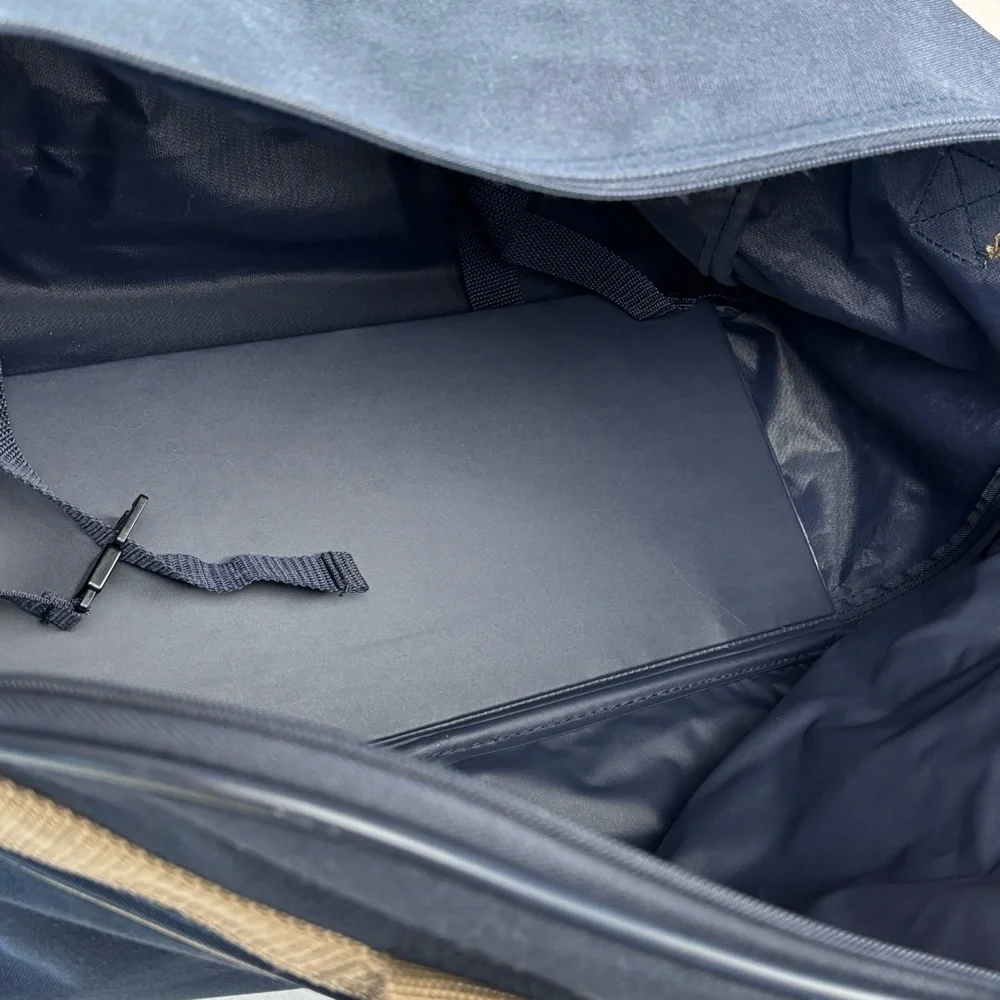 Jaguar Blue and Tan Carry On with Adjustable Strap and Structured Shape. Nice!
